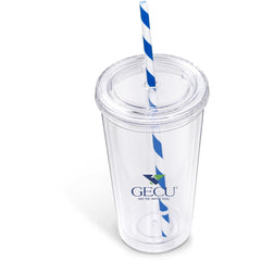 Malibu Double-Wall Plastic Tumbler & Straw - 470ml - Blue