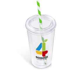 Malibu Double-Wall Plastic Tumbler & Straw - 470ml - Lime