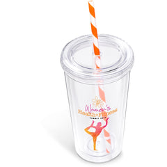 Malibu Double-Wall Plastic Tumbler & Straw - 470ml - Orange