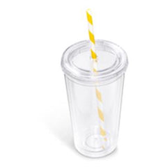 Malibu Double-Wall Plastic Tumbler & Straw - 470ml - Yellow