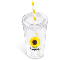 Malibu Double-Wall Plastic Tumbler & Straw - 470ml - Yellow