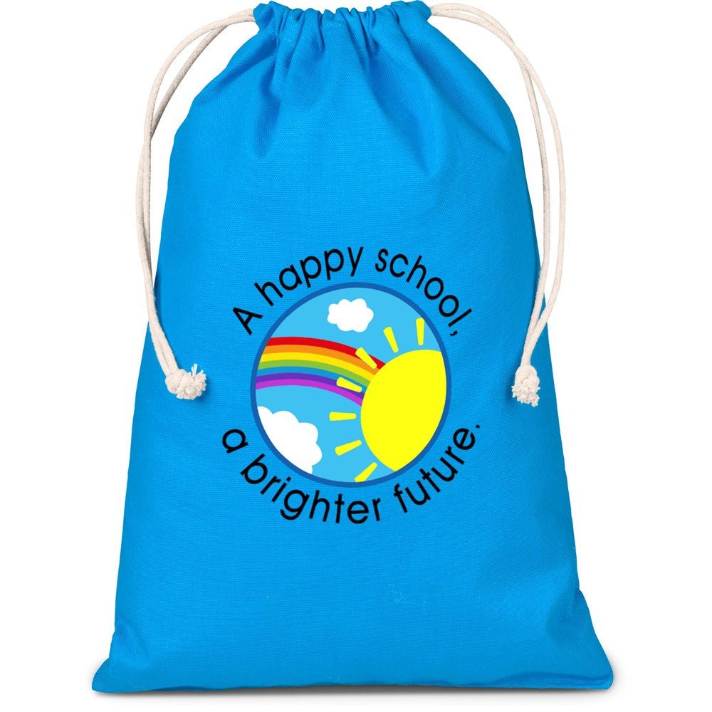 Allsorts Maxi Cotton Drawstring Pouch - Cyan - Hum Merchandising