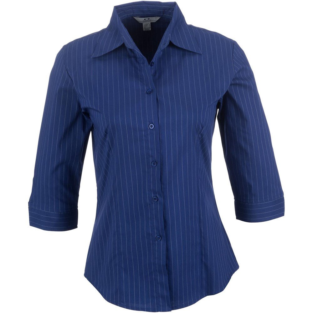 Ladies 3/4 Sleeve Manhattan Striped Shirt - Blue - Hum Merchandising