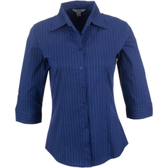 Ladies 3/4 Sleeve Manhattan Striped Shirt - Blue - Hum Merchandising