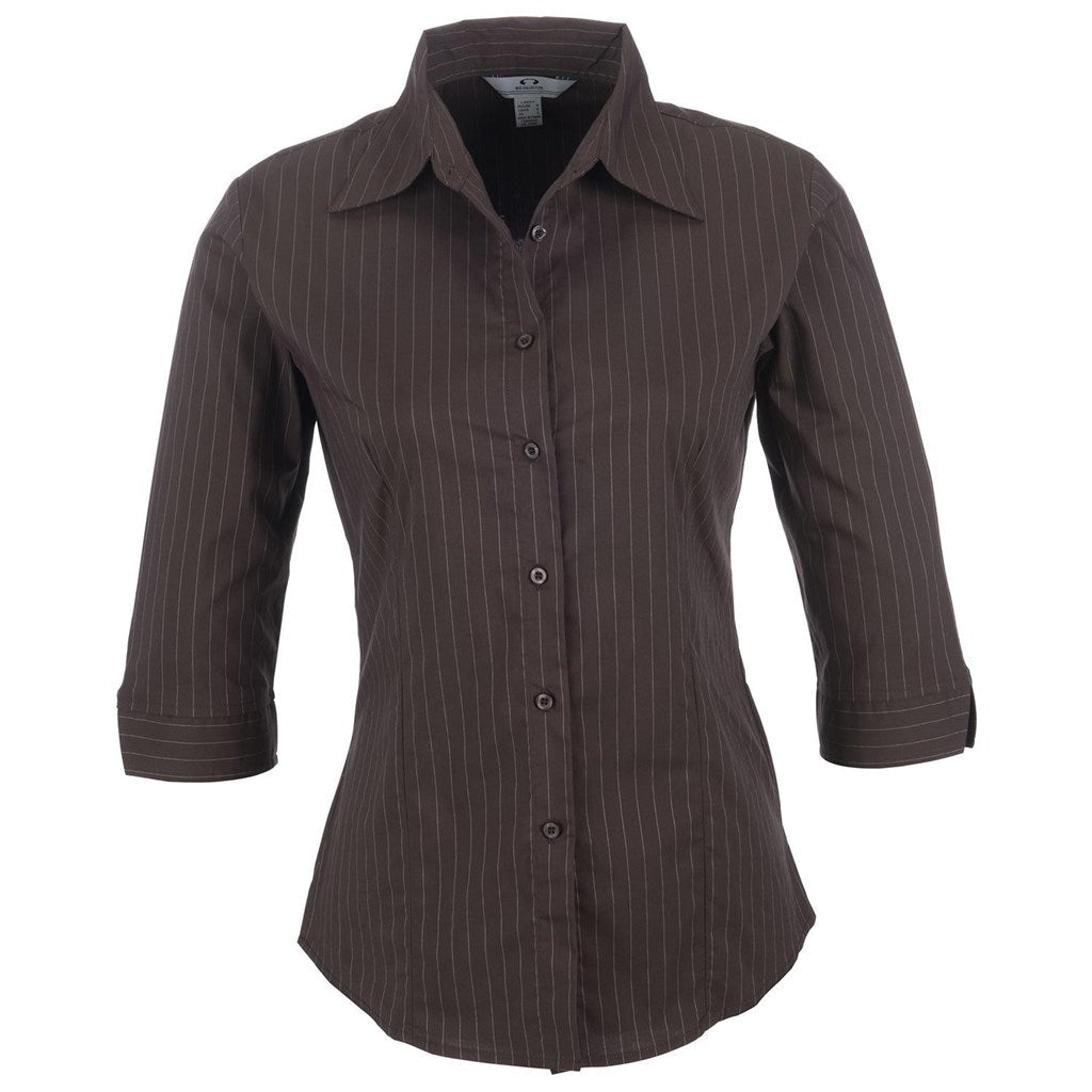 Ladies 3/4 Sleeve Manhattan Striped Shirt - Brown Old - Hum Merchandising