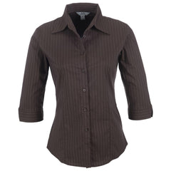 Ladies 3/4 Sleeve Manhattan Striped Shirt - Brown Old - Hum Merchandising