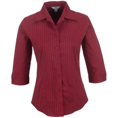 Ladies 3/4 Sleeve Manhattan Striped Shirt - Red - Hum Merchandising
