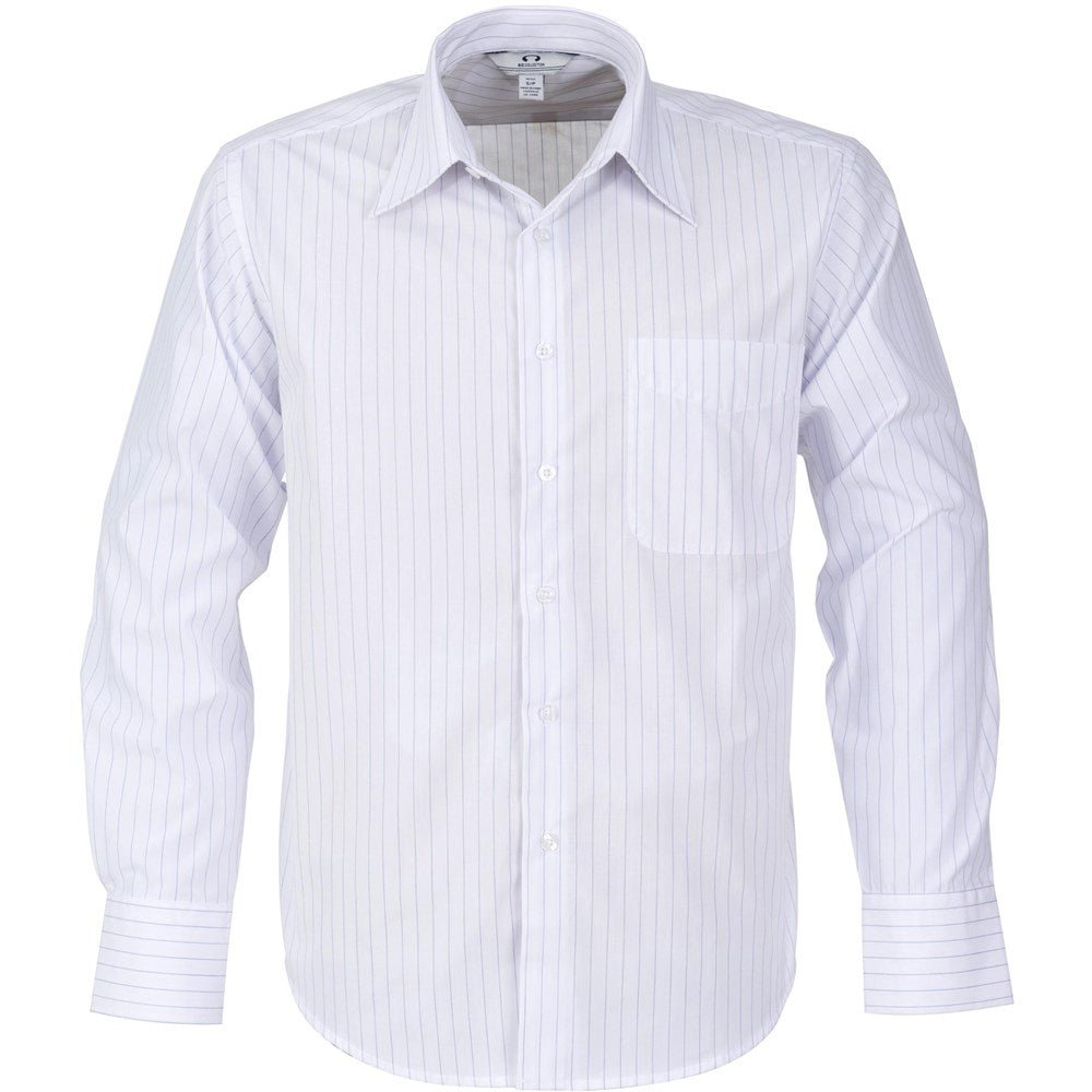 Mens Long Sleeve Manhattan Striped Shirt - White Navy - Hum Merchandising